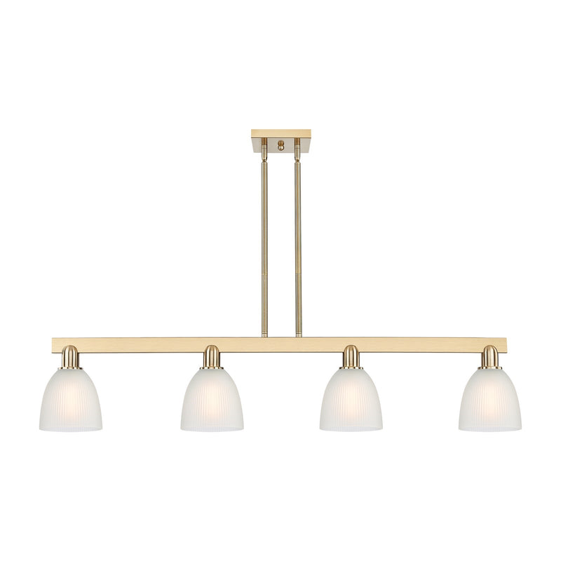 Innovations Castile 49in 4-Light Island Light | Industrial Champagne Bronze Steel and White Glass Dome Shade | Kitchen Island & | Model 716-4I-CB-G381