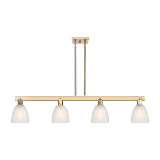 Innovations Castile 49in 4-Light Island Light | Industrial Champagne Bronze Steel and White Glass Dome Shade | Kitchen Island & | Model 716-4I-CB-G381