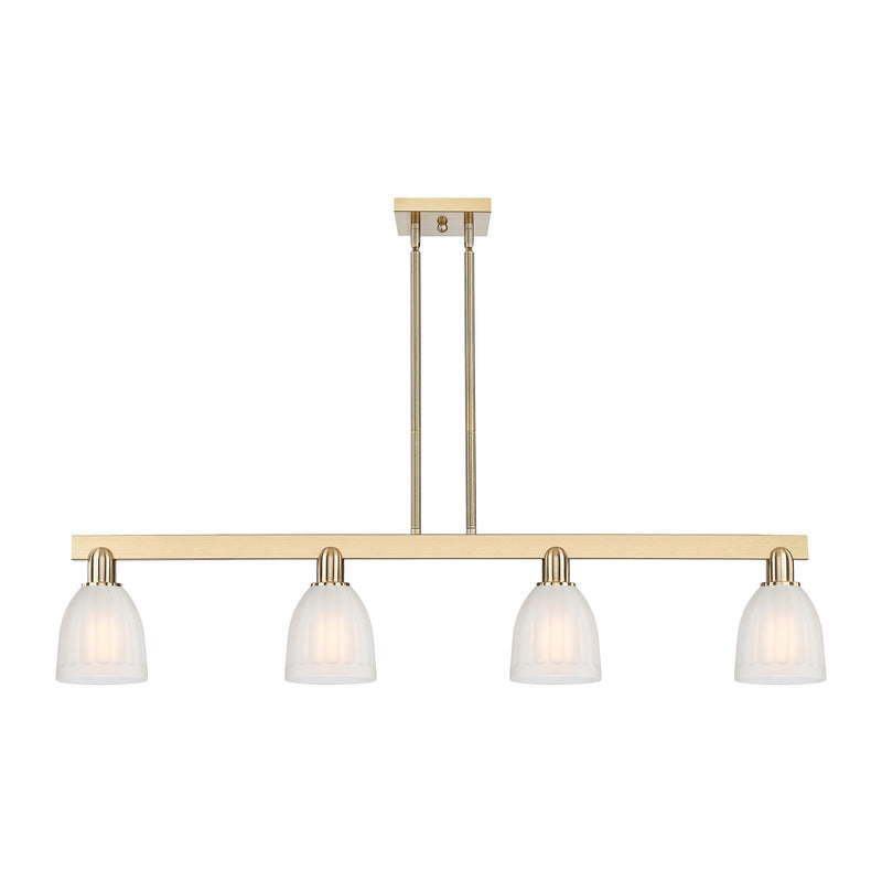Innovations Brookfield 49in 4-Light Island Light | Industrial Champagne Bronze Steel and White Frosted Ribbed Glass | Kitchen | Model 716-4I-CB-G441