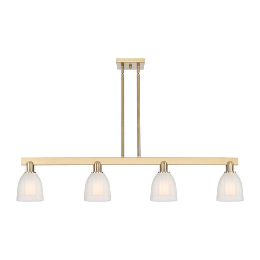 Innovations Brookfield 49in 4-Light Island Light | Industrial Champagne Bronze Steel and White Frosted Ribbed Glass | Kitchen | Model 716-4I-CB-G441