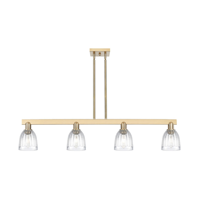 Innovations Brookfield 49in 4-Light Island Light | Industrial Champagne Bronze Steel and Clear Ribbed Glass | Kitchen Island & | Model 716-4I-CB-G442