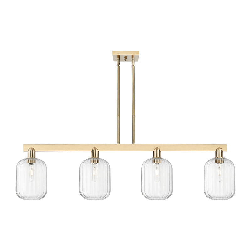 Innovations Preston Cylinder 49.5in 4-Light Island Light | Industrial Champagne Bronze Steel and Clear Glass | Kitchen Island & | Model 716-4I-CB-G460-7CL