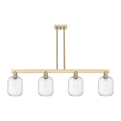 Innovations Preston Cylinder 49.5in 4-Light Island Light | Industrial Champagne Bronze Steel and Clear Glass | Kitchen Island & | Model 716-4I-CB-G460-7CL