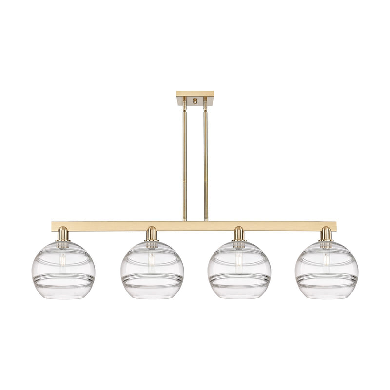 Innovations Rochester 53in 4-Light Island Light | Industrial Champagne Bronze Steel and Clear Glass | Kitchen Island & Dining | Model 716-4I-CB-G556-10CL