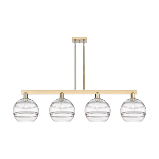 Innovations Rochester 53in 4-Light Island Light | Industrial Champagne Bronze Steel and Clear Glass | Kitchen Island & Dining | Model 716-4I-CB-G556-10CL