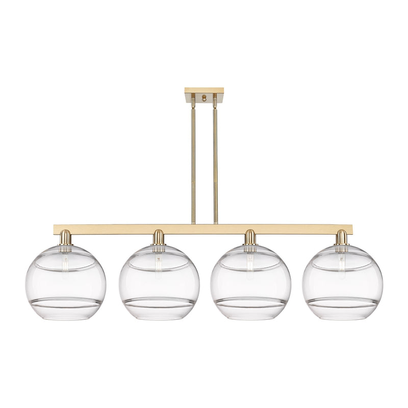 Innovations Rochester 55in 4-Light Island Light | Industrial Champagne Bronze Steel and Clear Glass | Kitchen Island | Model 716-4I-CB-G556-12CL