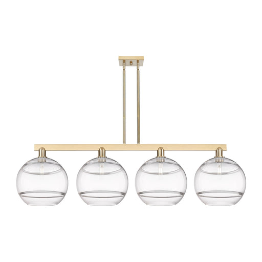 Innovations Rochester 55in 4-Light Island Light | Industrial Champagne Bronze Steel and Clear Glass | Kitchen Island | Model 716-4I-CB-G556-12CL