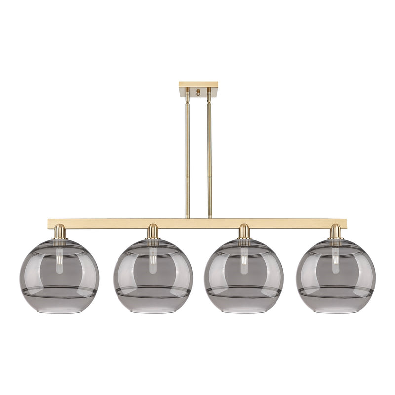 Innovations Rochester 55in 4-Light Island Light | Industrial Champagne Bronze Steel and Light Smoke Glass | Kitchen Island & | Model 716-4I-CB-G556-12SM