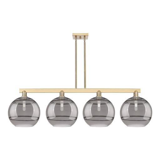 Innovations Rochester 55in 4-Light Island Light | Industrial Champagne Bronze Steel and Light Smoke Glass | Kitchen Island & | Model 716-4I-CB-G556-12SM