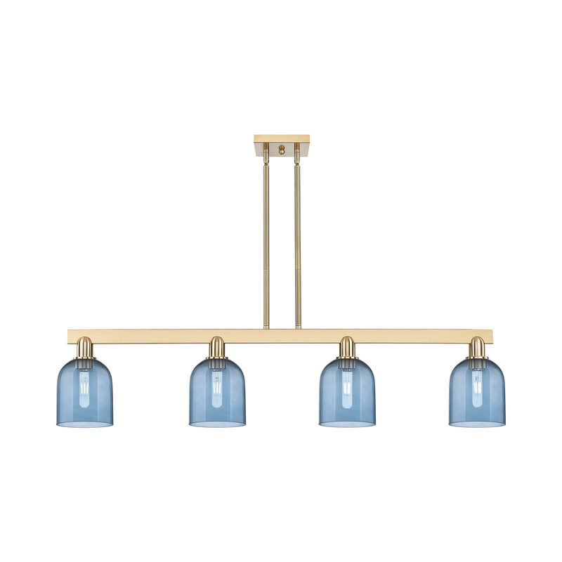 Innovations Bella 48in 4-Light Island Light | Industrial Champagne Bronze Steel and Blue Glass | Kitchen Island & Dining Room | Model 716-4I-CB-G558-6BL
