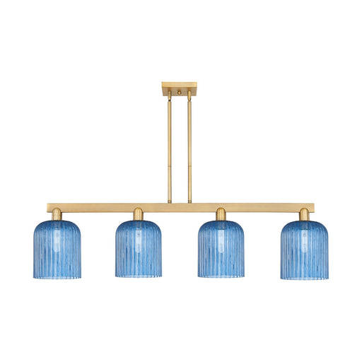 Innovations Bridal Veil 51in 4-Light Island Light | Industrial Champagne Bronze Steel and Princess Blue Ribbed Glass | Kitchen | Model 716-4I-CB-G559-8BL
