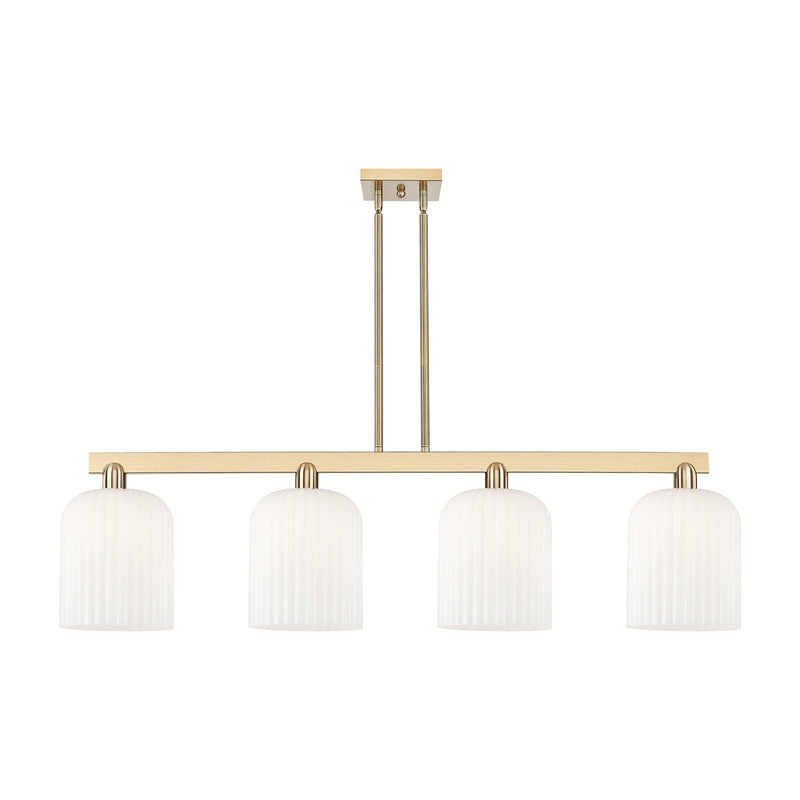 Innovations Bridal Veil 51in 4-Light Island Light | Industrial Champagne Bronze Steel and Gloss White Ribbed Glass | Kitchen | Model 716-4I-CB-G559-8GWH