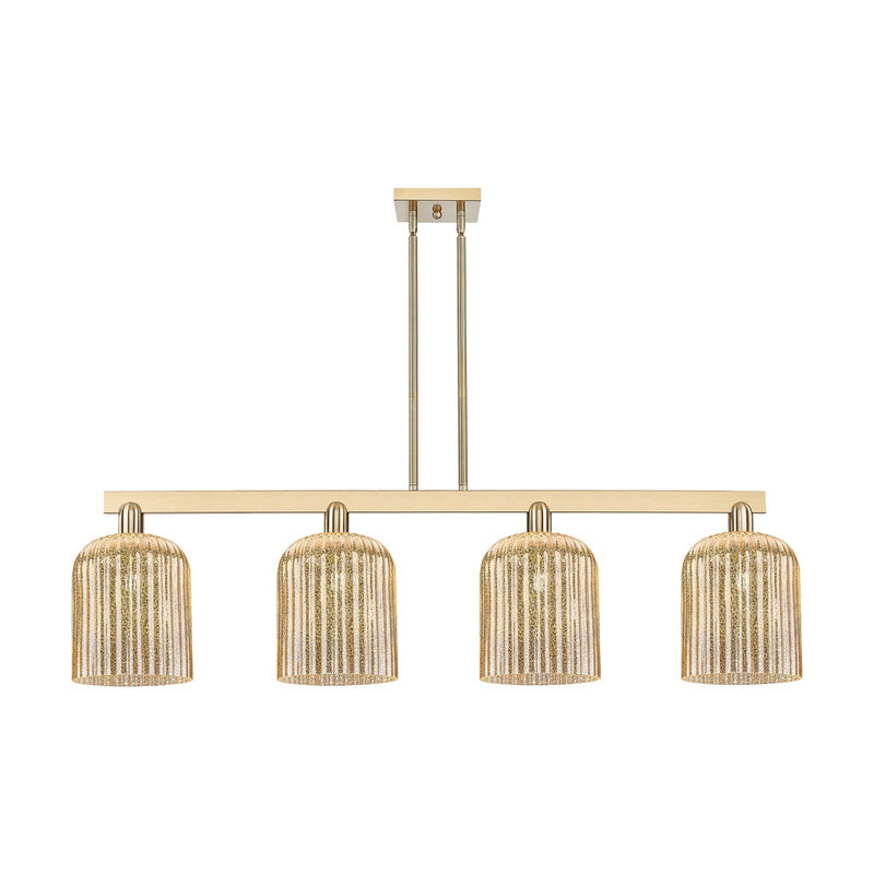 Innovations Bridal Veil 51in 4-Light Island Light | Industrial Champagne Bronze Steel and Mercury Ribbed Glass | Kitchen Island | Model 716-4I-CB-G559-8ME
