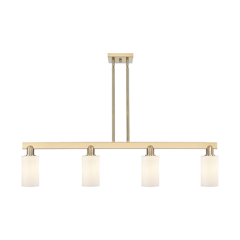 Innovations Clymer 47in 4-Light Island Light | Industrial Champagne Bronze Steel and Matte White Glass | Kitchen Island | Model 716-4I-CB-G801