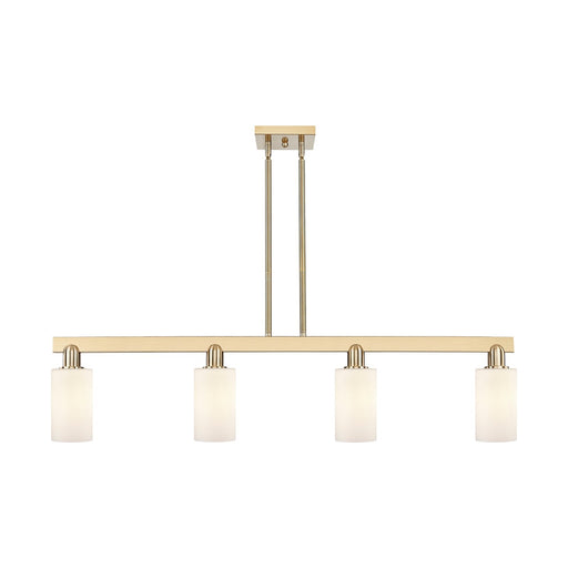 Innovations Clymer 47in 4-Light Island Light | Industrial Champagne Bronze Steel and Matte White Glass | Kitchen Island | Model 716-4I-CB-G801