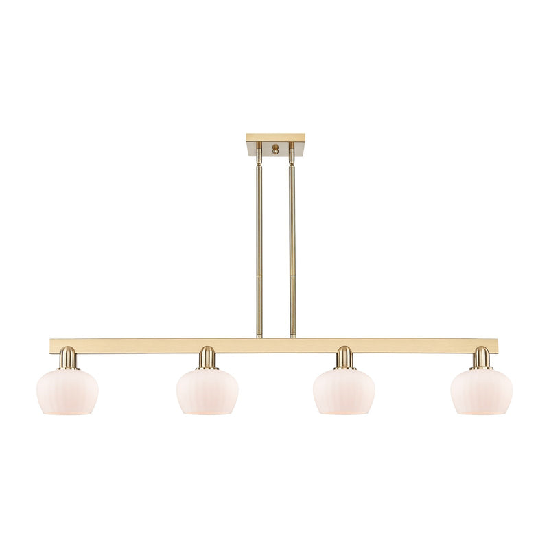 Innovations Fenton 49in 4-Light Island Light | Industrial Champagne Bronze Steel and Matte White Glass | Kitchen Island & Dining | Model 716-4I-CB-G91