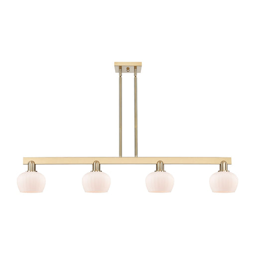 Innovations Fenton 49in 4-Light Island Light | Industrial Champagne Bronze Steel and Matte White Glass | Kitchen Island & Dining | Model 716-4I-CB-G91