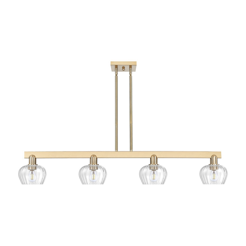 Innovations Fenton 49.25in 4-Light Island Light | Industrial Champagne Bronze Steel and Clear Ribbed Glass | Kitchen Island & Dining | Model 716-4I-CB-G92