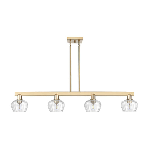 Innovations Fenton 49.25in 4-Light Island Light | Industrial Champagne Bronze Steel and Clear Ribbed Glass | Kitchen Island & Dining | Model 716-4I-CB-G92