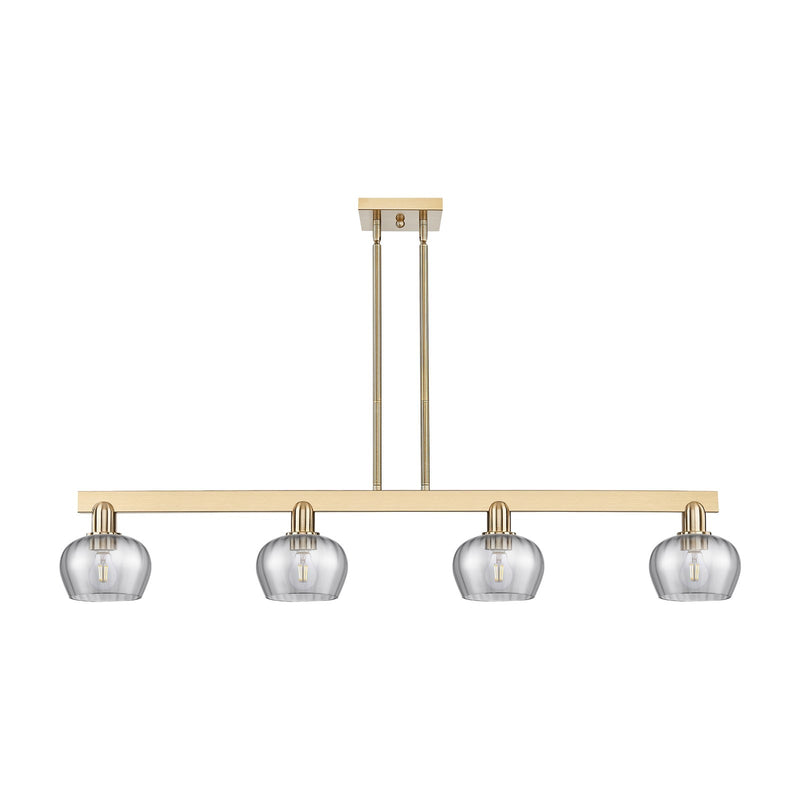 Innovations Fenton 49in 4-Light Island Light | Industrial Champagne Bronze Steel and Light Smoke Ribbed Glass | Kitchen Island & | Model 716-4I-CB-G93
