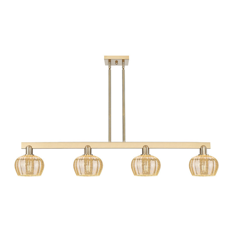 Innovations Fenton 49in 4-Light Island Light | Industrial Champagne Bronze Steel and Mercury Ribbed Glass | Kitchen Island & Dining | Model 716-4I-CB-G96