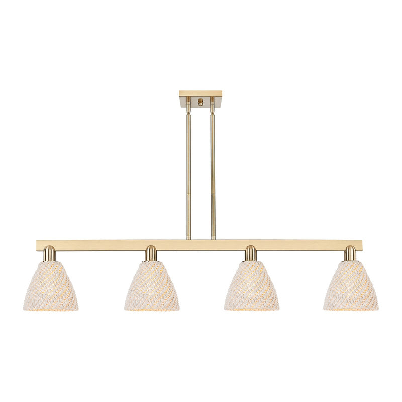 Innovations Bristol Natural 50.25in 4-Light Island Light | Farmhouse Champagne Bronze Steel and Natural Fiber Dome Shade | Model 716-4I-CB-NBD-75-NAT