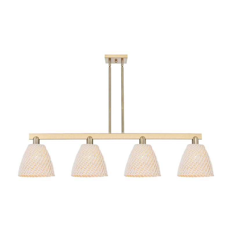Innovations Bristol Natural 52in 4-Light Island Light | Industrial Champagne Bronze Steel and Natural Fiber Dome Shade | Model 716-4I-CB-NBD-9-NAT