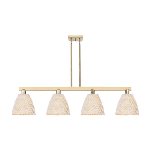 Innovations Bristol Natural 52in 4-Light Island Light | Industrial Champagne Bronze Steel and Natural Fiber Dome Shade | Model 716-4I-CB-NBD-9-NAT