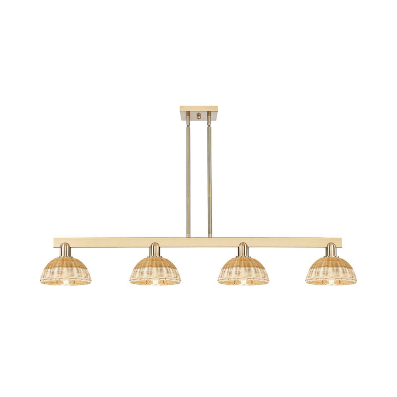 Innovations Natural Ballston Dome 50in 4-Light Island Light | Farmhouse Champagne Bronze Steel and Natural Fiber Dome Shade | Model 716-4I-CB-NBD2-75-NAT