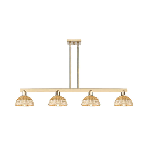 Innovations Natural Ballston Dome 50in 4-Light Island Light | Farmhouse Champagne Bronze Steel and Natural Fiber Dome Shade | Model 716-4I-CB-NBD2-75-NAT