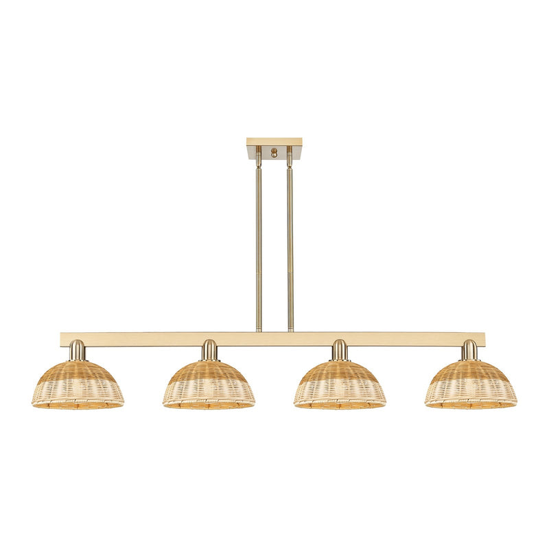 Innovations Lighting Bristol Natural II 52in 4-Light Island Light | Industrial Champagne Bronze Steel and Natural Fiber Dome | Model 716-4I-CB-NBD2-9-NAT