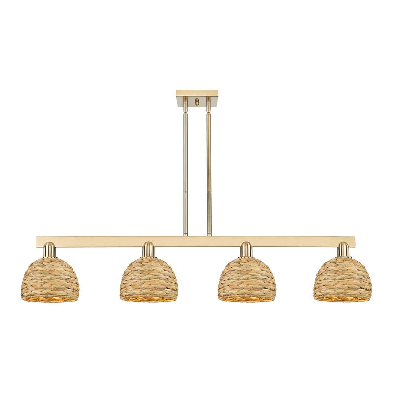 Innovations Woven Rattan 51in 4-Light Island Light | Industrial Champagne Bronze Steel and Natural Fiber Dome Shade | Kitchen | Model 716-4I-CB-RBD-8-NAT