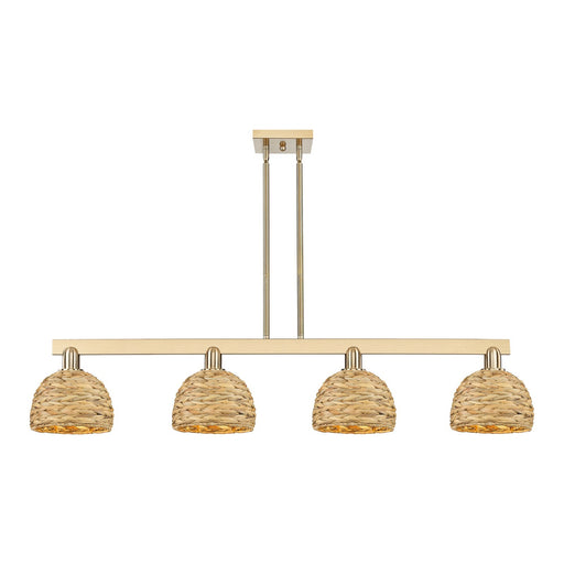 Innovations Woven Rattan 51in 4-Light Island Light | Industrial Champagne Bronze Steel and Natural Fiber Dome Shade | Kitchen | Model 716-4I-CB-RBD-8-NAT