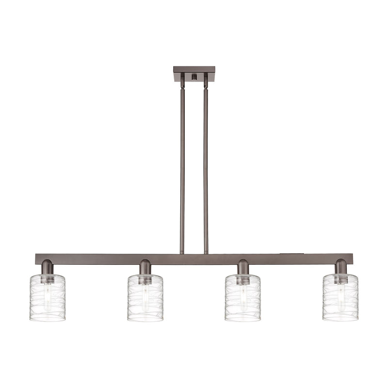 Innovations Cobbleskill 48in 4-Light Island Light | Industrial Oil Rubbed Bronze Steel and Deco Swirl Glass | Kitchen Island & | Model 716-4I-OB-G1113