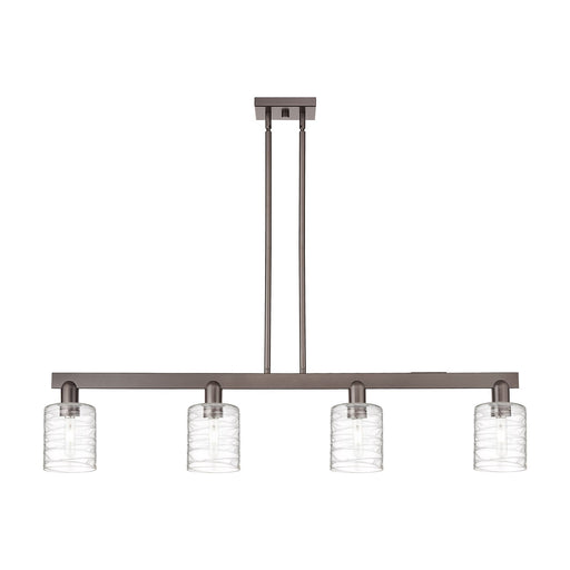 Innovations Cobbleskill 48in 4-Light Island Light | Industrial Oil Rubbed Bronze Steel and Deco Swirl Glass | Kitchen Island & | Model 716-4I-OB-G1113