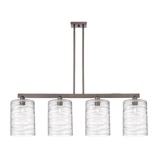 Innovations Cobbleskill 52in 4-Light Island Light | Industrial Oil Rubbed Bronze and Deco Swirl Glass | Kitchen Island & Dining | Model 716-4I-OB-G1113-L