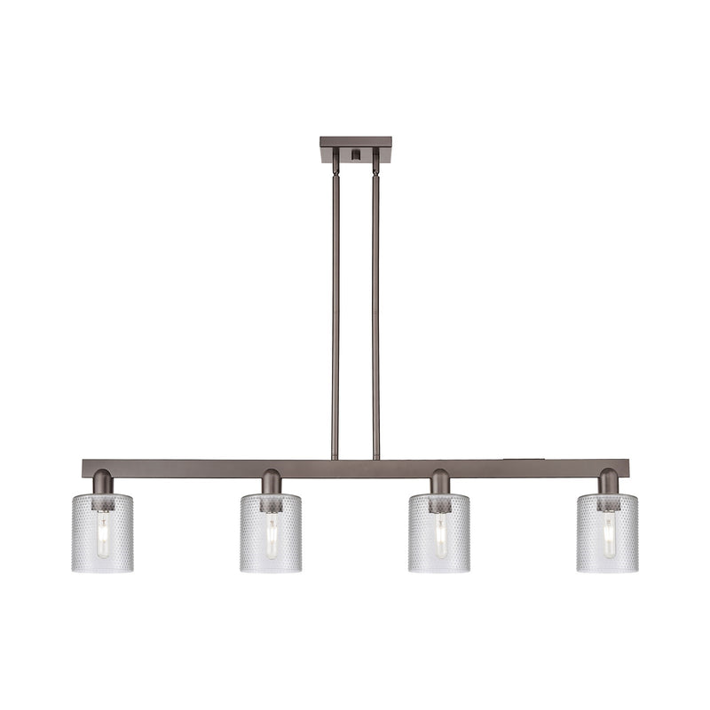 Innovations Cobbleskill 48in 4-Light Island Light | Industrial Oil Rubbed Bronze Steel and Clear Glass | Kitchen Island & Dining | Model 716-4I-OB-G112