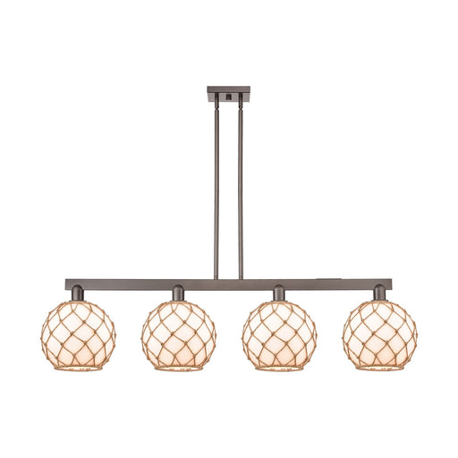Innovations Farmhouse Rope 53in 4-Light Island Light | Industrial Oil Rubbed Bronze Steel and Matte White Glass with Brown | Model 716-4I-OB-G121-10RB