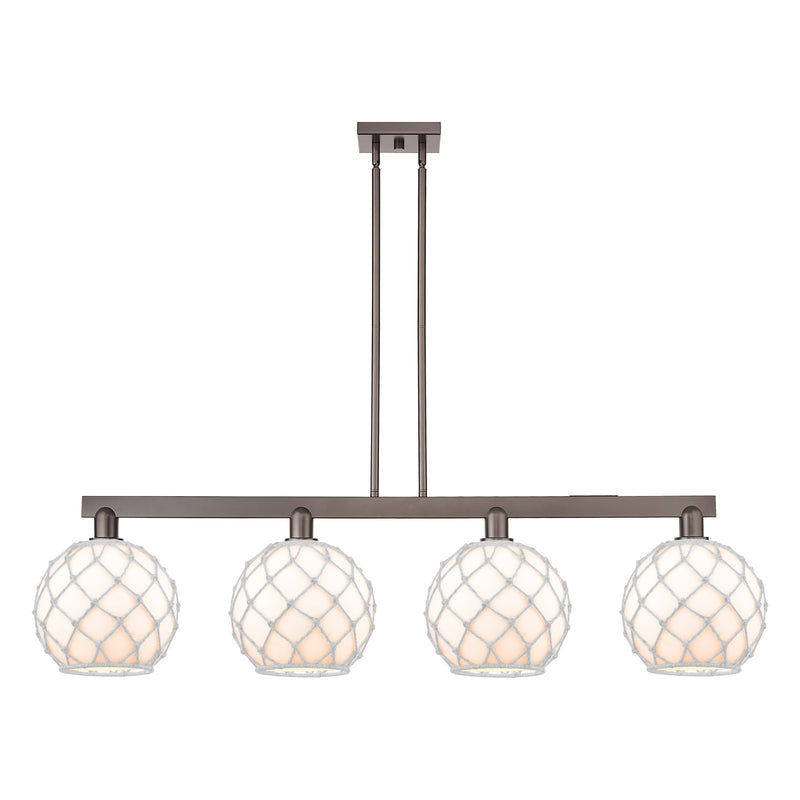 Innovations Farmhouse Rope 53in 4-Light Island Light | Industrial Oil Rubbed Bronze Steel and White Glass with Rope | Kitchen | Model 716-4I-OB-G121-10RW