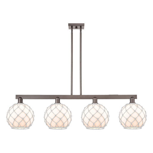 Innovations Farmhouse Rope 53in 4-Light Island Light | Industrial Oil Rubbed Bronze Steel and White Glass with Rope | Kitchen | Model 716-4I-OB-G121-10RW