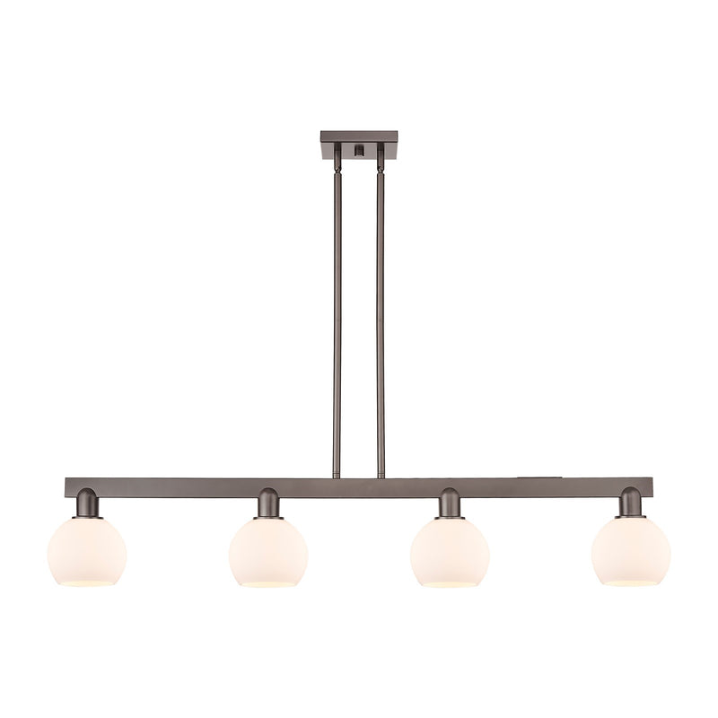 Innovations Athens 49in 4-Light Island Light | Industrial Oil Rubbed Bronze and Matte White Glass | Kitchen Island & Dining Room | Model 716-4I-OB-G121-6