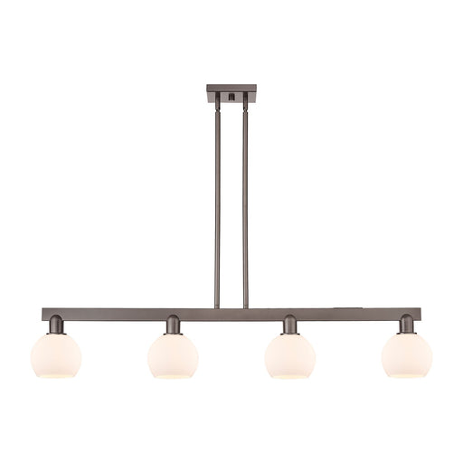 Innovations Athens 49in 4-Light Island Light | Industrial Oil Rubbed Bronze and Matte White Glass | Kitchen Island & Dining Room | Model 716-4I-OB-G121-6