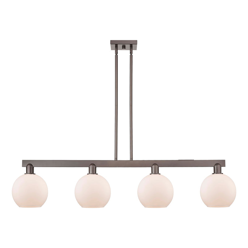Innovations Athens 51in 4-Light Island Light | Industrial Oil Rubbed Bronze Steel and Matte White Glass | Kitchen Island & Dining | Model 716-4I-OB-G121-8
