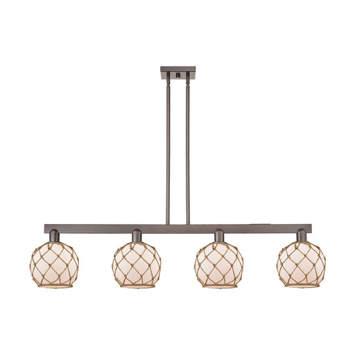 Innovations Farmhouse Rope 51in 4-Light Island Light | Industrial Oil Rubbed Bronze Steel and White Frosted Glass with Brown | Model 716-4I-OB-G121-8RB