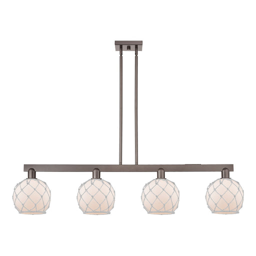 Innovations Farmhouse Rope 51in 4-Light Island Light | Industrial Oil Rubbed Bronze Steel and White Frosted Glass Rope Shade | Model 716-4I-OB-G121-8RW