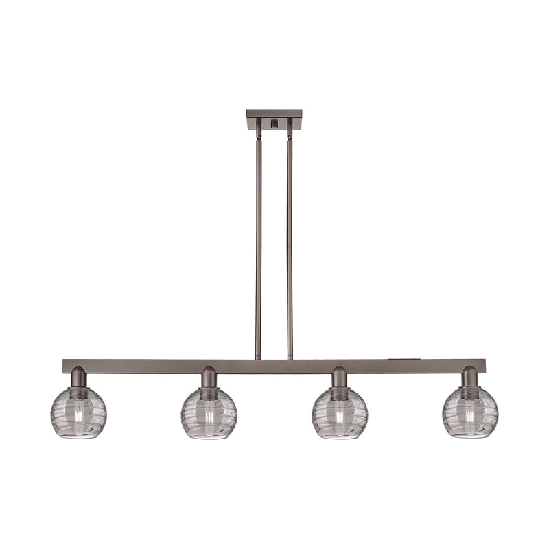 Innovations Athens Deco Swirl 48.625in 4-Light Island Light | Industrial Oil Rubbed Bronze and Light Smoke Glass | Kitchen | Model 716-4I-OB-G1213-6SM