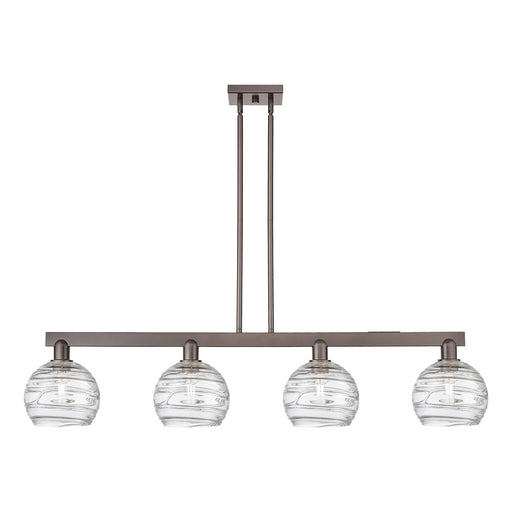 Innovations Athens Deco Swirl 51in 4-Light Island Light | Industrial Oil Rubbed Bronze Steel and Clear Deco Swirl Glass | Model 716-4I-OB-G1213-8CL