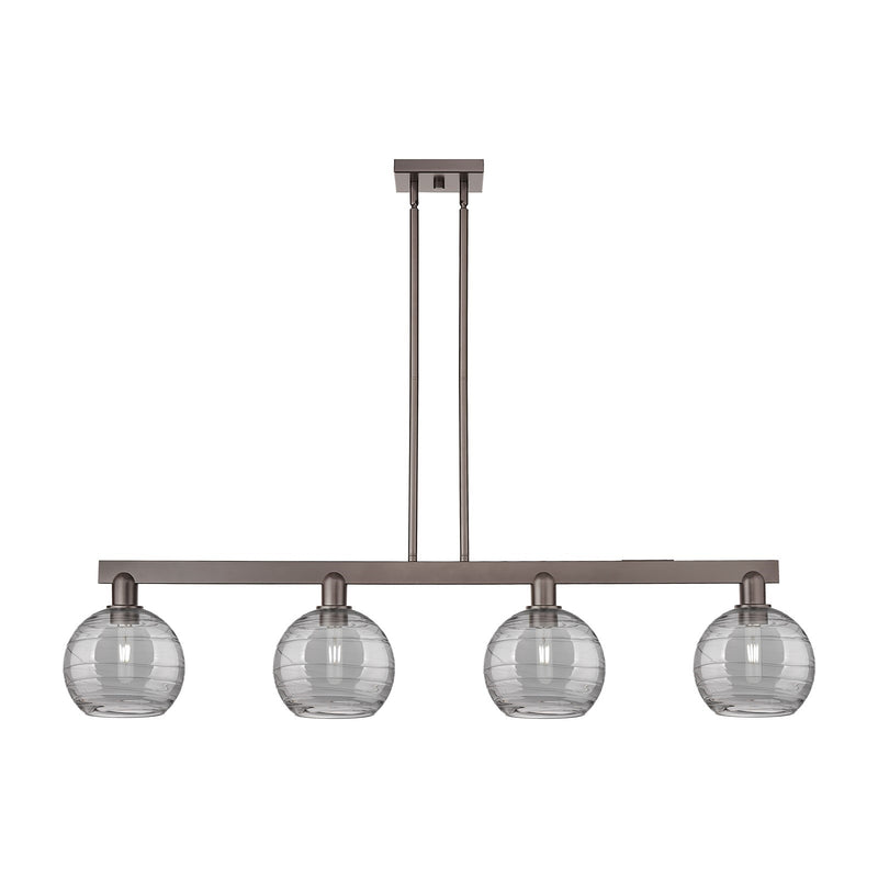 Innovations Athens Deco Swirl 51in 4-Light Island Light | Industrial Oil Rubbed Bronze and Light Smoke Glass | Kitchen Island | Model 716-4I-OB-G1213-8SM