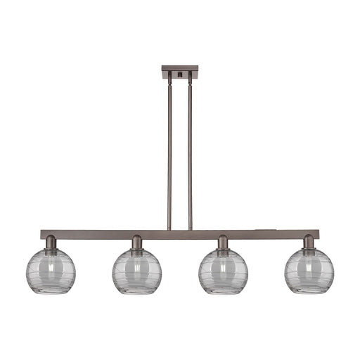 Innovations Athens Deco Swirl 51in 4-Light Island Light | Industrial Oil Rubbed Bronze and Light Smoke Glass | Kitchen Island | Model 716-4I-OB-G1213-8SM