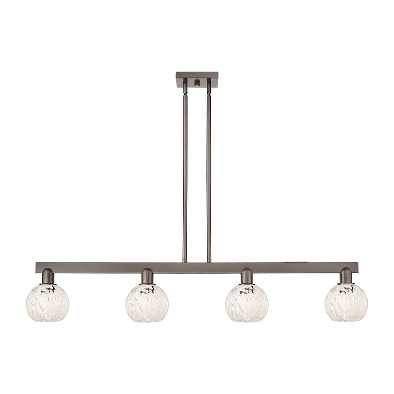 Innovations Lighting White Mouchette 49in 4-Light Island Light | Industrial Oil Rubbed Bronze Steel and White Glass | Kitchen | Model 716-4I-OB-G1216-6WM